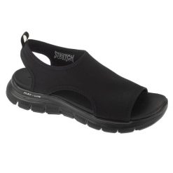Sandały damskie, Flex Appeal 4.0 - Moon Lines. Czarne sandały Skechers, bez wzorów, bez obcasa, bez zapięcia. Za 179.99 zł.