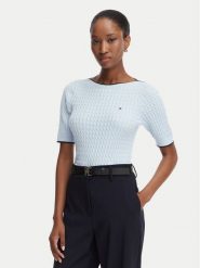 Tommy Hilfiger Sweter Fine Gg Cable Boat WW0WW50103 Niebieski jasny Regular Fit. Niebieskie swetry TOMMY HILFIGER, xs, bez wzorów, z bawełny, bez ramiączek. Za 489.99 zł.