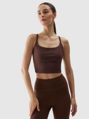 4F Crop top do jogi i pilatesu z materiału z recyklingu damski - brązowy M. Brązowe topy 4f, m, bez wzorów, z dzianiny, bez kołnierzyka, bez ramiączek. W wyprzedaży za 49.99 zł.