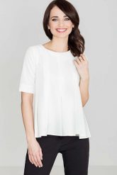 Elegancka Ecru Bluzka z Kontrafałdami z Przodu. Czerwone bluzki Katrus, m, bez wzorów, z materiału, eleganckie, bez kołnierzyka, bez ramiączek. Za 199.00 zł.