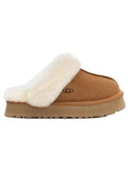 UGG Skórzane kapcie "Disquette" w kolorze jasnobrązowym rozmiar: 40. Brązowe obuwie domowe UGG, bez wzorów, z wełny, bez zapięcia. Za 463.38 zł.