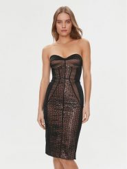 Elisabetta Franchi Sukienka koktajlowa AB-535-37E2-5874 Czarny Slim Fit. Czarne sukienki Elisabetta Franchi, bez wzorów, z wiskozy, wizytowe, bez kołnierzyka, bez ramiączek. Za 1,079.00 zł.