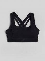 4F Biustonosz do jogi z niskim wsparciem damski - czarny L. Czarne bielizna sportowa 4f, l, bez wzorów, z gumy. Za 149.99 zł.