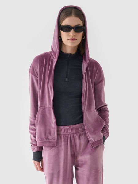 4F Bluza dresowa z weluru rozpinana z kapturem damska - różowa S. Czerwone bluzy 4f, s, bez wzorów, z dresówki, z kapturem. W wyprzedaży za 79.99 zł.