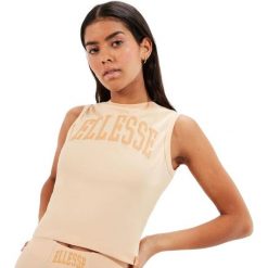 Koszulka treningowa damska Ellesse Fliss Bra Top. Brązowe bluzki Ellesse, bez wzorów, z bawełny, bez kołnierzyka, bez ramiączek. Za 77.05 zł.