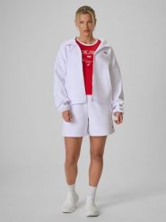 4F Spodenki dresowe damskie - białe XS. Białe szorty 4f, bez wzorów, z dresówki, sportowe. Za 129.99 zł.