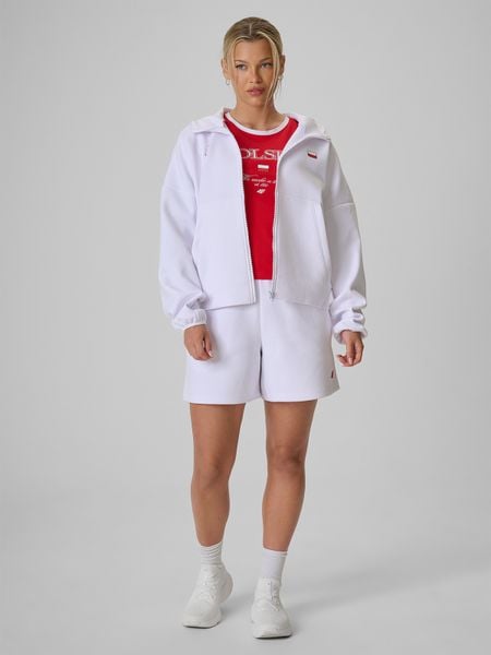 4F Spodenki kibica damskie - białe XS. Białe szorty 4f, bez wzorów, z dresówki, sportowe. Za 129.99 zł.