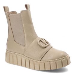 Beżowe Botki Karino Skórzane Buty Damskie. Brązowe botki Karino, na wiosnę, bez wzorów, ze skóry, bez obcasa, na platformie, bez zapięcia. Za 389.00 zł.