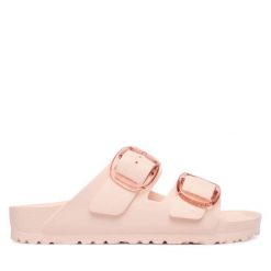 Klapki Birkenstock. Czerwone klapki Birkenstock, bez wzorów, bez obcasa. Za 279.99 zł.