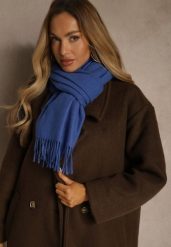 Niebieski Szalik z Wiskozą Bawełną i Frędzlami Siathlin. Niebieskie szaliki Renee, bez wzorów, z bawełny, biznesowe. Za 44.99 zł.