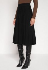 Czarna Rozkloszowana Plisowana Spódnica Dzianinowa Tussana. Czarne spódnice Born2be, do pracy, l, bez wzorów, z dzianiny, biznesowe, midi, proste. Za 79.99 zł.