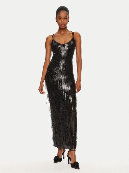 Rinascimento Sukienka wieczorowa CFC0121687003 Czarny Regular Fit. Czarne sukienki Rinascimento, m, bez wzorów, z syntetyku, wizytowe, bez kołnierzyka, bez ramiączek. Za 419.99 zł.