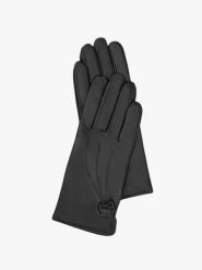 Czarne rękawiczki ze skóry licowej z kokardką. Czarne rękawiczki Ryłko, bez wzorów, ze skóry, eleganckie. Za 129.99 zł.