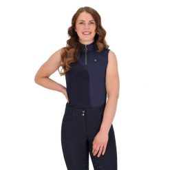 Damskie jeździeckie polo QHP Aubree. Niebieskie koszulki polo QHP, bez wzorów, bez kołnierzyka, bez ramiączek. Za 156.50 zł.