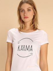 WOOOP Koszulka "Karma" w kolorze białym rozmiar: XXL. Białe bluzki Wooop, xxl, bez wzorów, z bawełny, bez kołnierzyka, bez ramiączek. Za 37.45 zł.