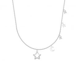 Naszyjnik srebrny z cyrkoniami - gwiazdy, Księżyc. Szare naszyjniki Apart, z cyrkonią, srebrne. Za 199.00 zł.