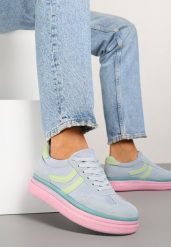 Niebiesko-Różowe Sneakersy Typu Kultowe Tenisówki na Niskiej Platformie Olritia. Niebieskie obuwie sportowe Renee, z jeansu, bez zapięcia, tenisowe. Za 79.99 zł.