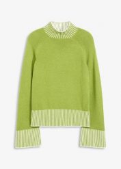 Sweter ze stójką, z miękką mieszanką kaszmiru. Zielone swetry bonprix, bez wzorów, z kaszmiru, bez ramiączek. Za 159.99 zł.
