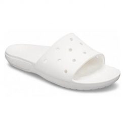 Klapki damskie Crocs Classic Slide. Białe klapki Crocs, bez wzorów, z materiału, bez obcasa. Za 217.00 zł.