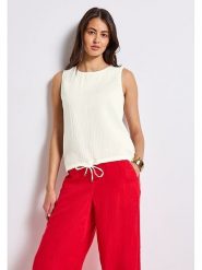 Street One Koszulka w kolorze kremowym rozmiar: 38. Brązowe bluzki Street One, bez wzorów, z bawełny, street, bez kołnierzyka, bez ramiączek. Za 91.34 zł.