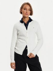 Gant Kardigan 4800103 Biały Slim Fit. Białe kardigany GANT, m, bez wzorów, z bawełny. Za 649.99 zł.