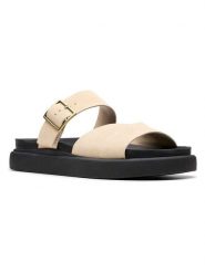 Clarks Skórzane klapki "Aristella" w kolorze kremowym rozmiar: 40. Brązowe klapki Clarks, bez wzorów, z otwartym noskiem, bez obcasa. Za 223.46 zł.