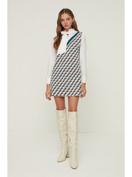 Trendyol Sukienka w kolorze niebiesko-jasnoróżowo-białym rozmiar: L. Białe sukienki Trendyol, na co dzień, l, bez wzorów, retro, bez kołnierzyka, bez ramiączek, mini, proste. Za 118.28 zł.