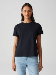 OPUS Koszulka w kolorze czarnym rozmiar: 36. Czarne bluzki Opus, bez wzorów, z bawełny, bez kołnierzyka, bez ramiączek. Za 78.99 zł.