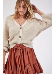Happiness Istanbul Kardigan w kolorze kremowym rozmiar: S/M. Brązowe kardigany Happiness Istanbul, m, bez wzorów, ze splotem. Za 87.61 zł.