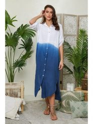 Lin Passion Lniana sukienka w kolorze niebieskim rozmiar: 34/36. Niebieskie sukienki Lin Passion, bez wzorów, ze lnu, klasyczne, bez kołnierzyka, bez ramiączek, maxi. Za 173.99 zł.