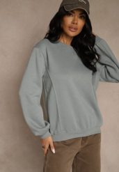 Szara Bluza z Bawełną i Przeszyciami przy Dekolcie Fezanna. Szare bluzy Renee, l, bez wzorów, z bawełny, bez kaptura. Za 59.99 zł.