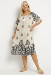 Ciemnoszara Wiskozowa Sukienka w Stylu Boho z Frędzlami i Falbankami Korilia. Szare sukienki Born2be, na lato, xl, bez wzorów, z materiału, boho, bez kołnierzyka, bez ramiączek, midi. Za 84.99 zł.