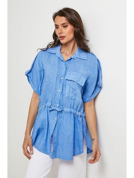 Lin Passion Lniana bluzka w kolorze błękitnym rozmiar: 34/36. Niebieskie bluzki Lin Passion, bez wzorów, ze lnu, klasyczne, bez kołnierzyka, bez ramiączek. Za 162.49 zł.