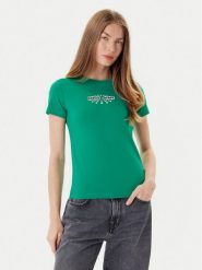 Guess Jeans T-Shirt W5YI04 J1314 Zielony Slim Fit. Zielone t-shirty Guess Jeans, xl, z aplikacjami, z bawełny, bez kołnierzyka, bez ramiączek. Za 129.00 zł.