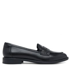 Lordsy Tamaris. Czarne lordsy Tamaris, bez wzorów, bez obcasa, bez zapięcia. Za 329.99 zł.