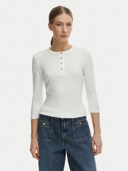 Tommy Hilfiger Bluzka WW0WW49629 Écru Slim Fit. Białe bluzki TOMMY HILFIGER, m, bez wzorów, z bawełny, bez kołnierzyka, bez ramiączek. Za 212.99 zł.