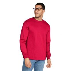 Ultra Bawełniana Koszulka Z Długim Rękawem Unisex Dla Dorosłych. Czerwone bluzki GILDAN, xl, bez wzorów, z bawełny, sportowe, bez kołnierzyka, bez ramiączek. Za 107.99 zł.