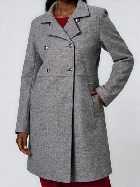 Płaszcz z guzikami ozdobnymi - szary. Szare płaszcze Sinsay, l, bez wzorów, bez kaptura. W wyprzedaży za 89.99 zł.