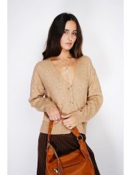 ASSUILI Kaszmirowy kardigan w kolorze jasnobrązowym rozmiar: 38. Brązowe kardigany Assuili, bez wzorów, z kaszmiru. Za 131.12 zł.