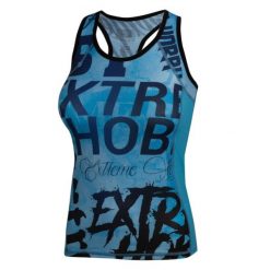 Koszulka sportowa damska bez rękawów Tank top EXTREME HOBBY LETTERS. Niebieskie koszulki sportowe EXTREME HOBBY, bez wzorów, z elastanu, bez ramiączek, na fitness i siłownię. Za 139.00 zł.