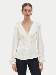Guess Bluzka W6BH42 W4233 Kremowy Regular Fit. Białe bluzki Guess, xs, z aplikacjami, z syntetyku, bez kołnierzyka, bez ramiączek. Za 344.99 zł.