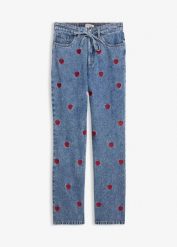 Jeansy loose, straight, high waist, z bawełny. Niebieskie jeansy bonprix, bez wzorów, z podwyższonym stanem. Za 169.99 zł.
