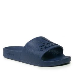 Klapki adidas. Niebieskie klapki Adidas, bez wzorów, bez obcasa. Za 89.99 zł.