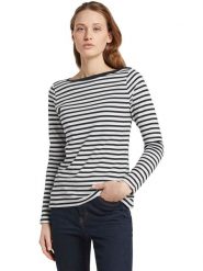 TOM TAILOR Denim Koszulka w kolorze granatowo-białym rozmiar: S. Białe bluzki TOM TAILOR DENIM, s, bez wzorów, z bawełny, bez kołnierzyka, bez ramiączek. Za 62.18 zł.