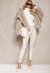 Białe Legginsy z Imitacji Skóry High Waist Ozdobione Wsuwanymi Kieszeniami Valerievia. Białe legginsy Renee, l, bez wzorów, z jeansu, z podwyższonym stanem. Za 29.99 zł.