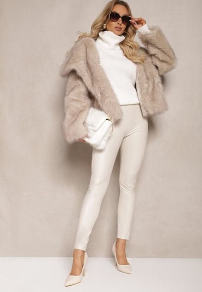 Białe Legginsy z Imitacji Skóry High Waist Ozdobione Wsuwanymi Kieszeniami Valerievia. Białe legginsy Renee, l, bez wzorów, z jeansu, z podwyższonym stanem. Za 29.99 zł.