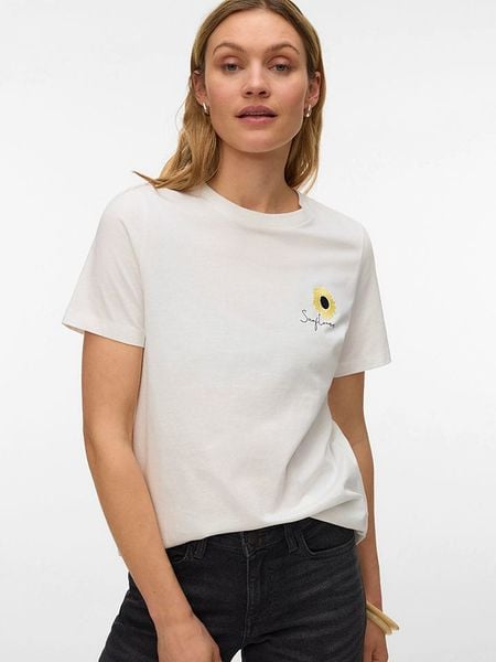 Vero Moda Koszulka "Ulla" w kolorze kremowym rozmiar: L. Brązowe bluzki Vero Moda, l, bez wzorów, z bawełny, bez kołnierzyka, bez ramiączek. Za 57.06 zł.