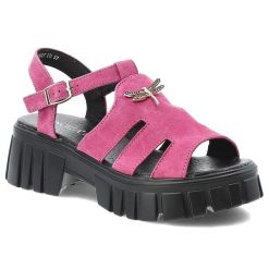 Sandały damskie Vinceza, cholewka ze skóry naturalnej zamszowej ażurowe wycięcia z przodu, różowe, 79627. Czerwone sandały VINCEZA, w ażurowe wzory, ze skóry, bez obcasa, na obcasie, bez zapięcia. Za 159.00 zł.