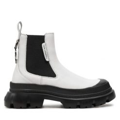 Sztyblety KARL LAGERFELD. Białe botki KARL LAGERFELD, bez wzorów, bez obcasa, na płaskiej podeszwie, bez zapięcia. Za 1,049.00 zł.