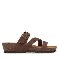 Klapki Geox. Brązowe klapki Geox, bez wzorów, bez obcasa. Za 239.99 zł.